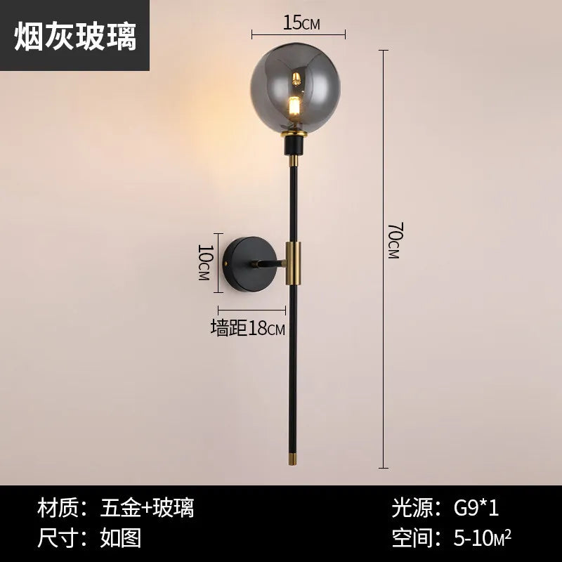 Modern Led Magic Bean Wall Lamp Black Iron Glass Ball Wall light For Living Room Bedroom Loft Decor Nordic Home Bedside Fixtures