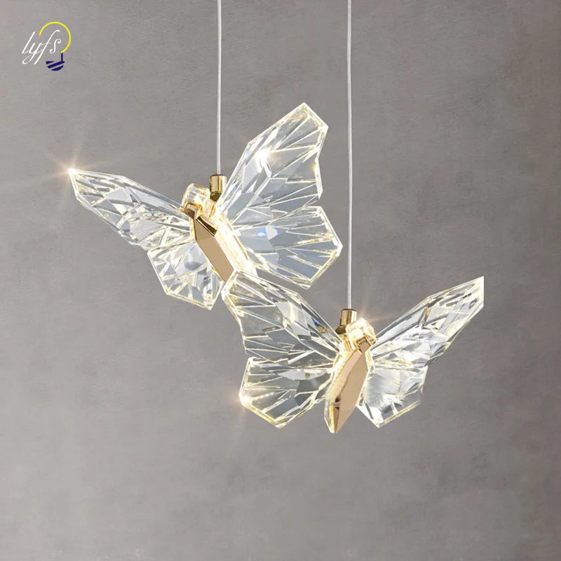 Butterflies LED Pendant Lights Nordic Indoor Lighting For Home Kitchen Living Room Bedroom Sofa Decoration Crystal Hanging Lamp