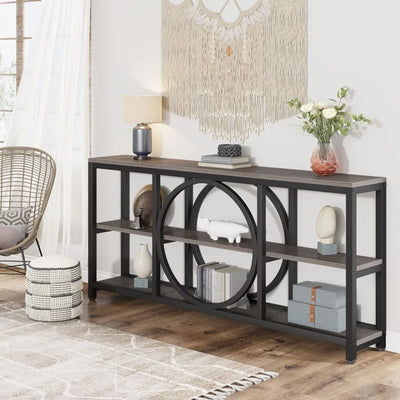 Richmond Console Table | Extra Long Narrow Entryway Tables with 3 Tier Metal Wood Storage Shelves