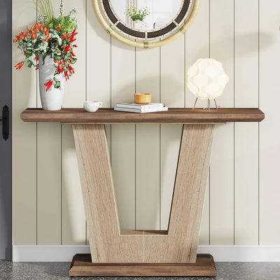 Toledo Wood Console Table | 42 Inches Farmhouse Entryway Table w/Geometric Base