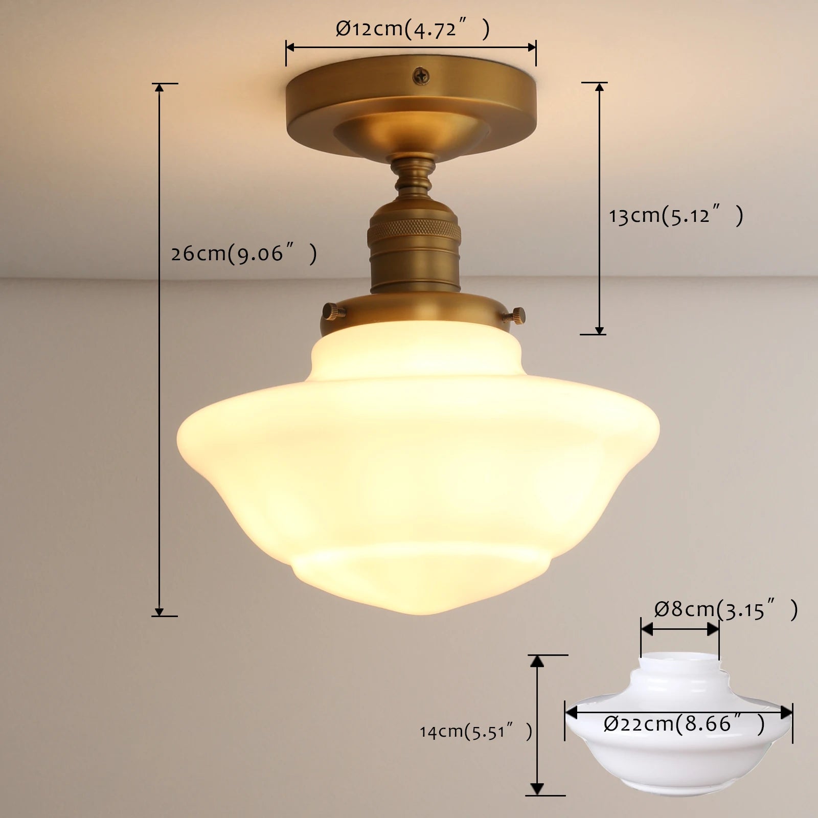 Permo Vintage Flush Mounted Ceiling Lighting with Milk White Glass Shade, for Hallway Foyer Loft Living Room Bedroom