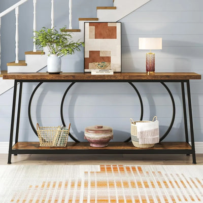 Norwood Console Table | with Storage Wood Metal Long Table Top Entryway Hallway
