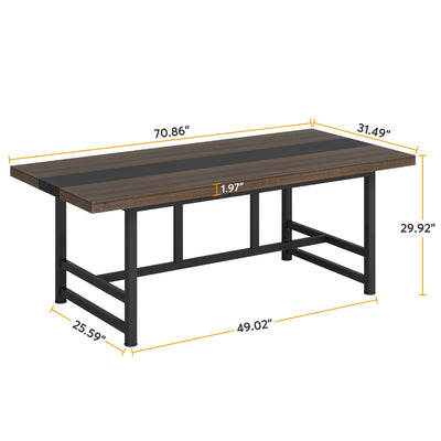 Hamilton Wooden Dinning Table for 6 People | Rectangular Brown Dining Room Table, Large Dinner Table with Metal Frame