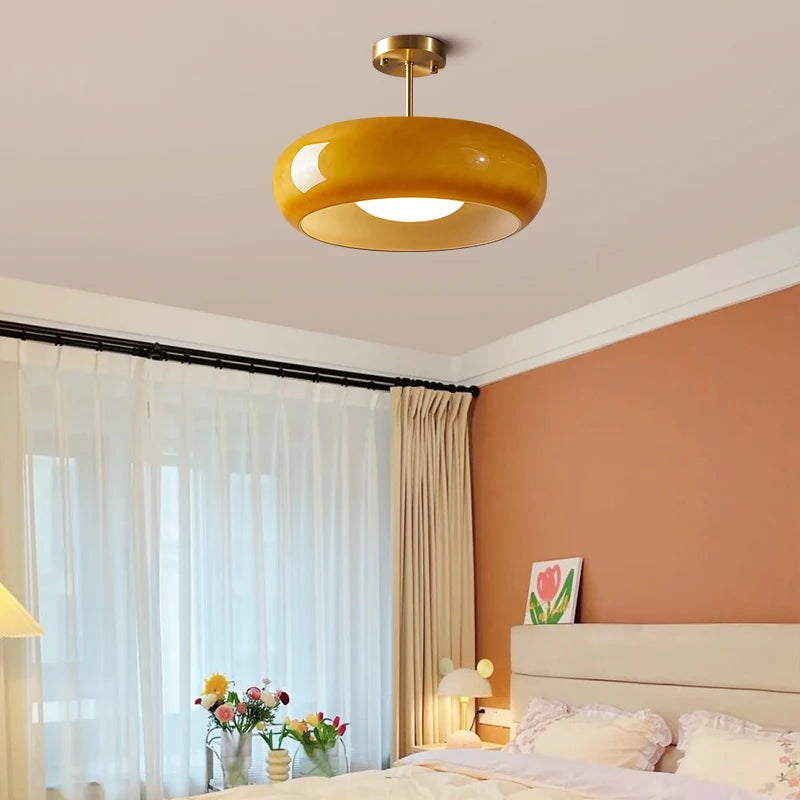 IWHD Nordic Modern LED Ceiling Lamp Home Indoor Lighting Bedroom Living Room Dinning Room Copper Yellow Glass Lampshade Lamparas