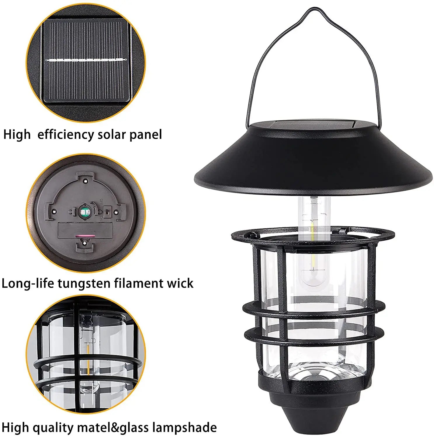 Outdoor Solar Lights Retro Lantern Hanging Wall Lamp Waterproof Vintage Metal Solar Garden Lights Villa Porch Tungsten Bulb