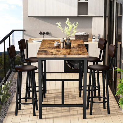 Juego de mesa y sillas de bar Casa | Mesa de comedor de madera industrial para cocina, barra de desayuno con ahorro de espacio, mostrador