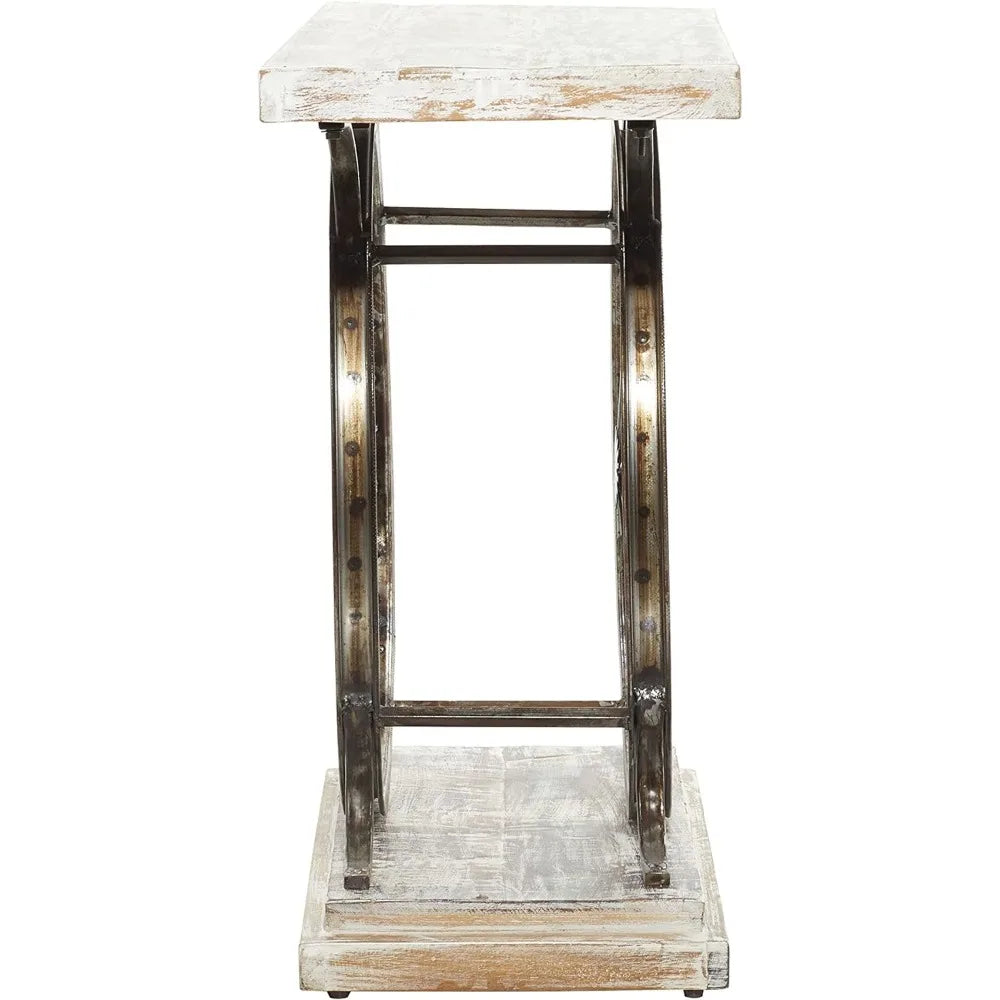 Charles Wood Console Table | with Dual Wheel Frame and Tiered Base White Top