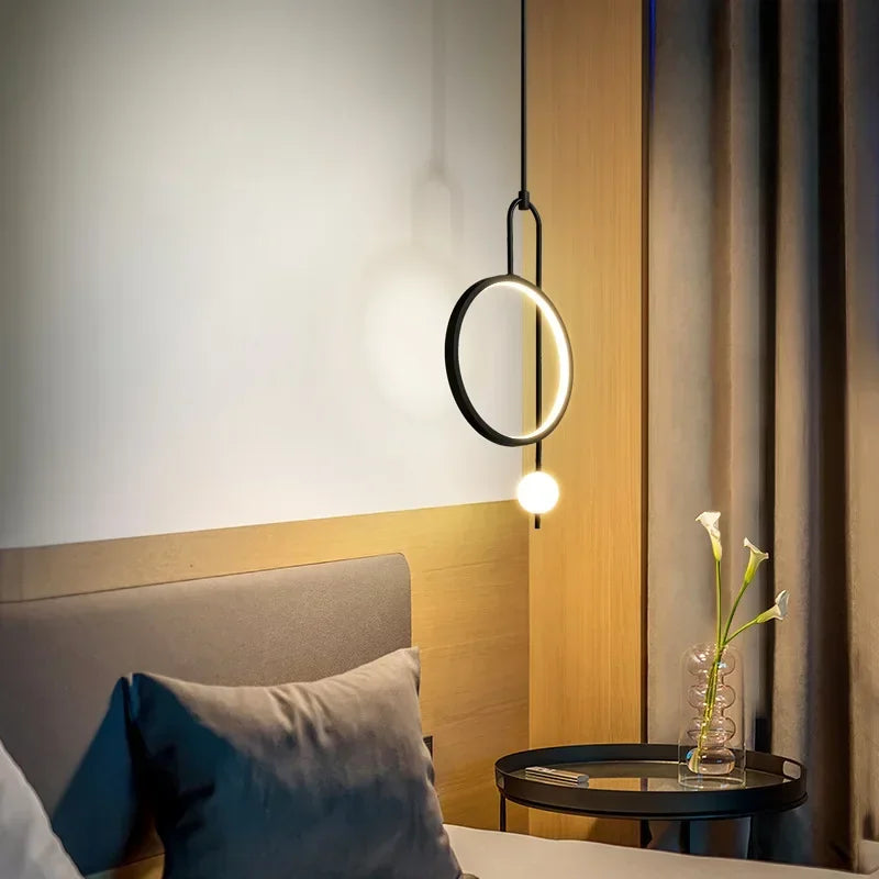 Modern Simple Ring Glass Ball Pendant Lamp Luxury Living Room Study Led Hanging Chandelier Bedroom Bedhead Decorative Lighting