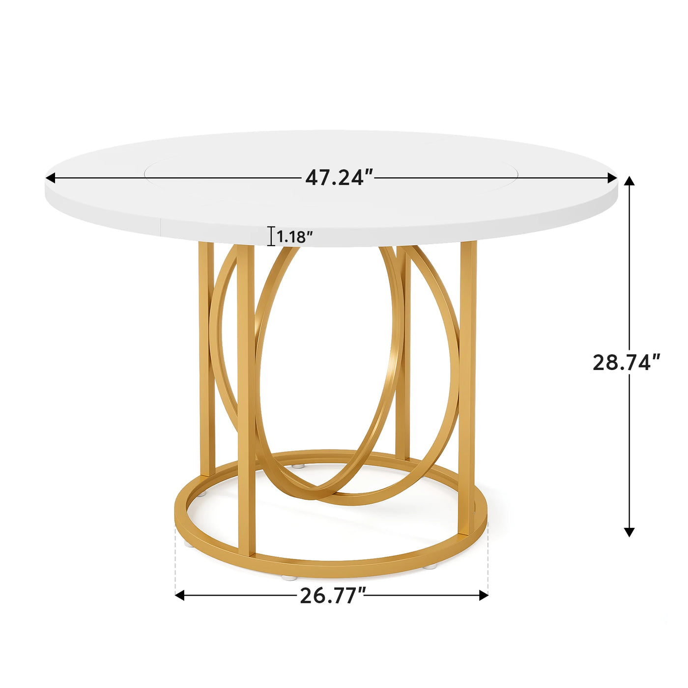 Lierna Modern Round Dining Table for 4 | 47 Inch White Kitchen Table with Gold Base, Wood Dinner Table