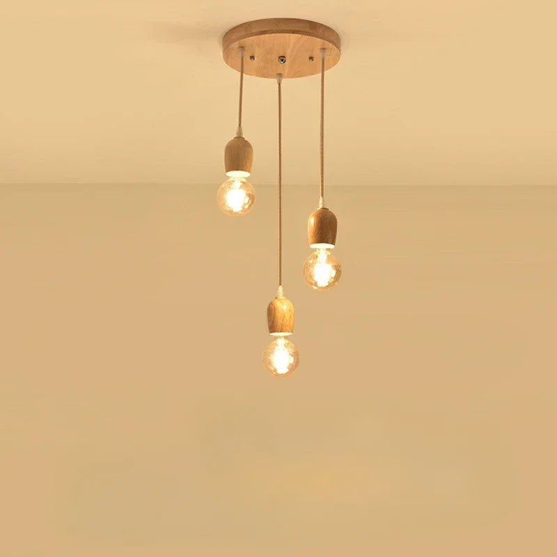 Nordic pendant lamp wood atmospheric Chinese three head dining room dining room modern simple bar personalized creative kitchen