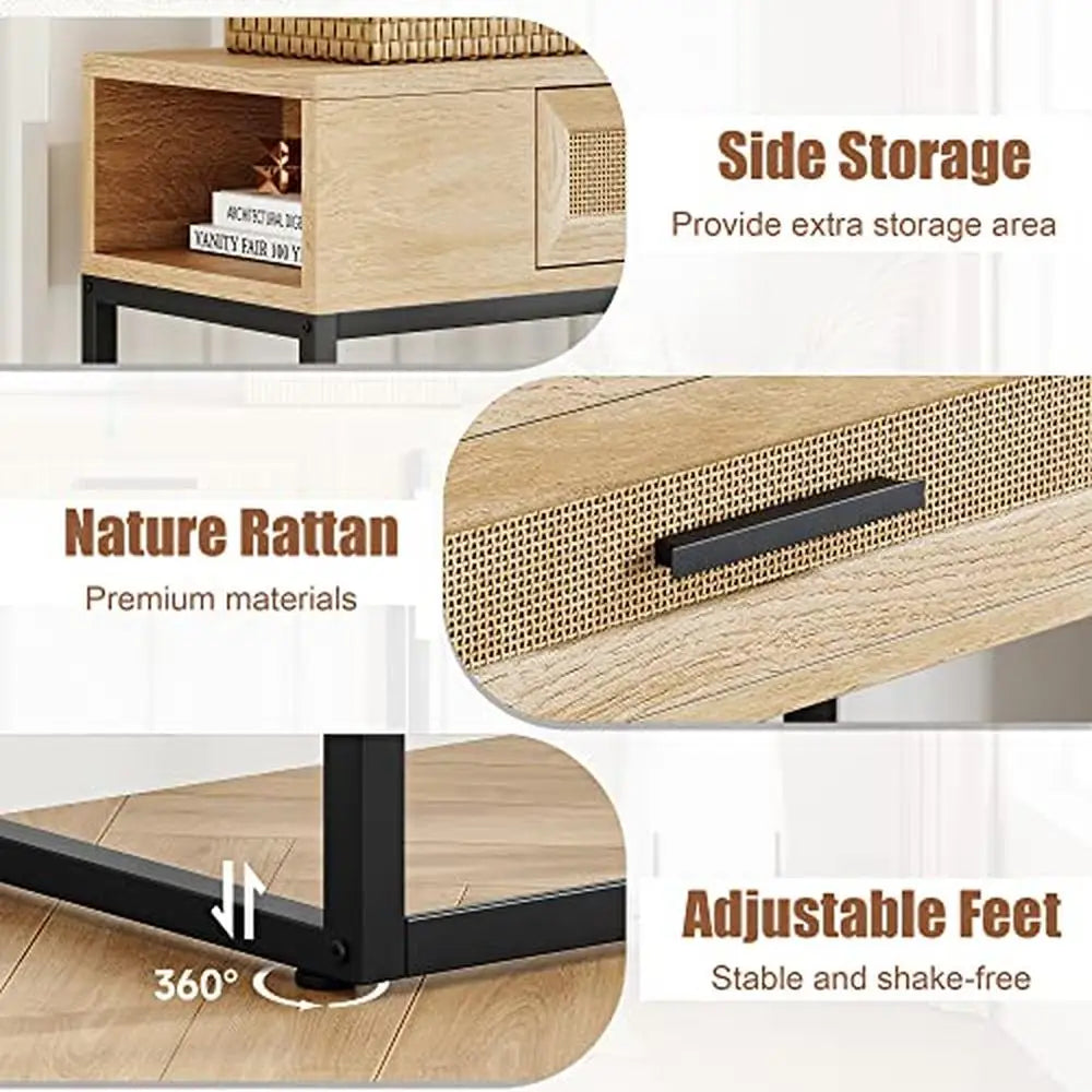 Burwood Entryway Console Table | Rattan Storage Drawer Wood Hallway Boho Hallway Table