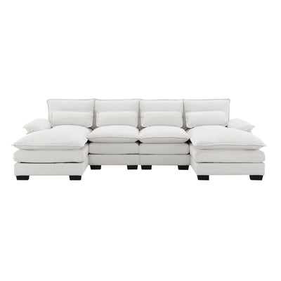 Corrente U-shaped Sectional Sofa | with Waist Pillows 6-seat Upholstered White Sofa Modern Sleeper Sofa Couch