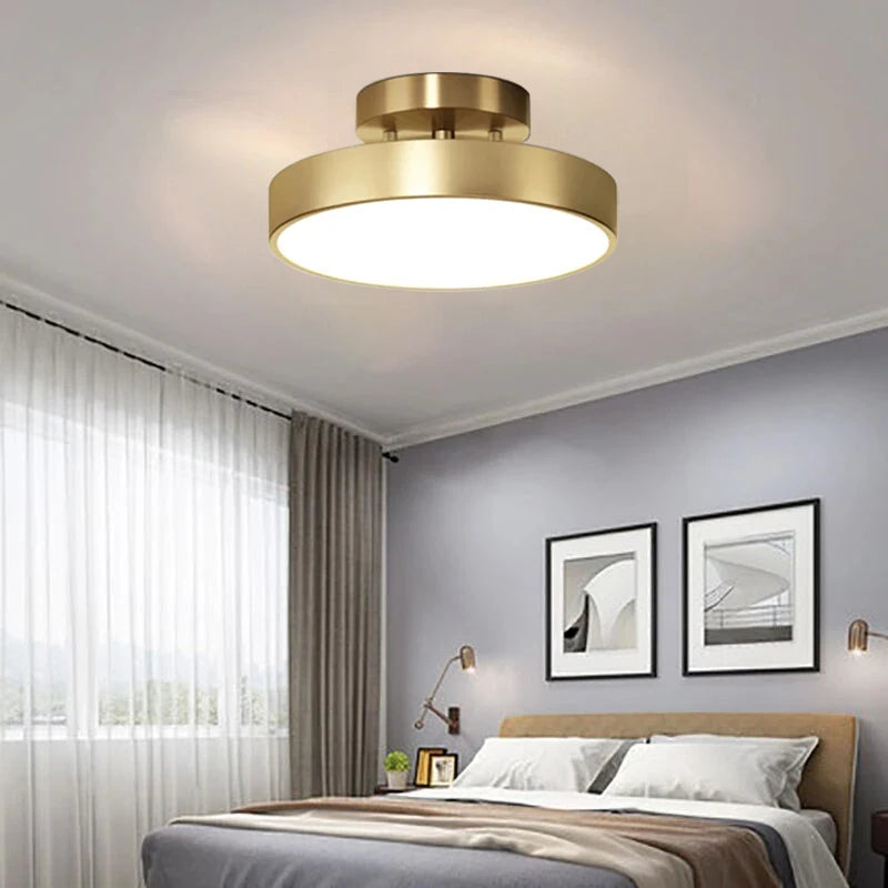 Modern LED Ceiling Light 30/50cm Round Copper Lamp For Bedroom Living Room Gold Black Entrance Hallway Aisle Decorative Light