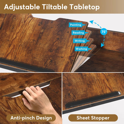 Middleton Bar Style Table | Overbed Table with Adjustable Tilt Stand Board Wooden Desk
