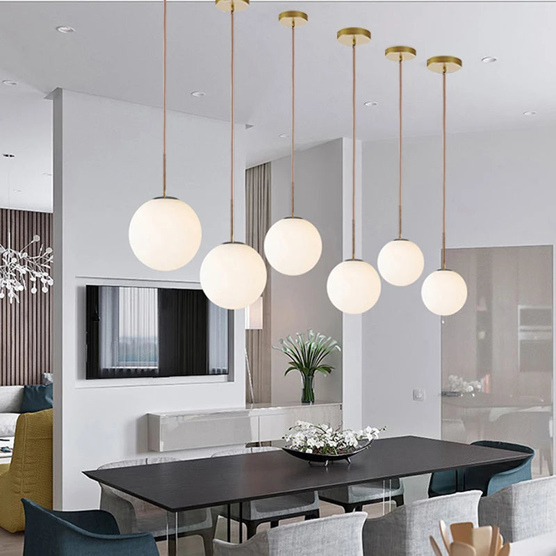 Modern LED Glass Pendant Lights Minimalist Milk White Bubble Ball Hanging Lamps For LVing Room Dining Room Bedroom Home Fixtures