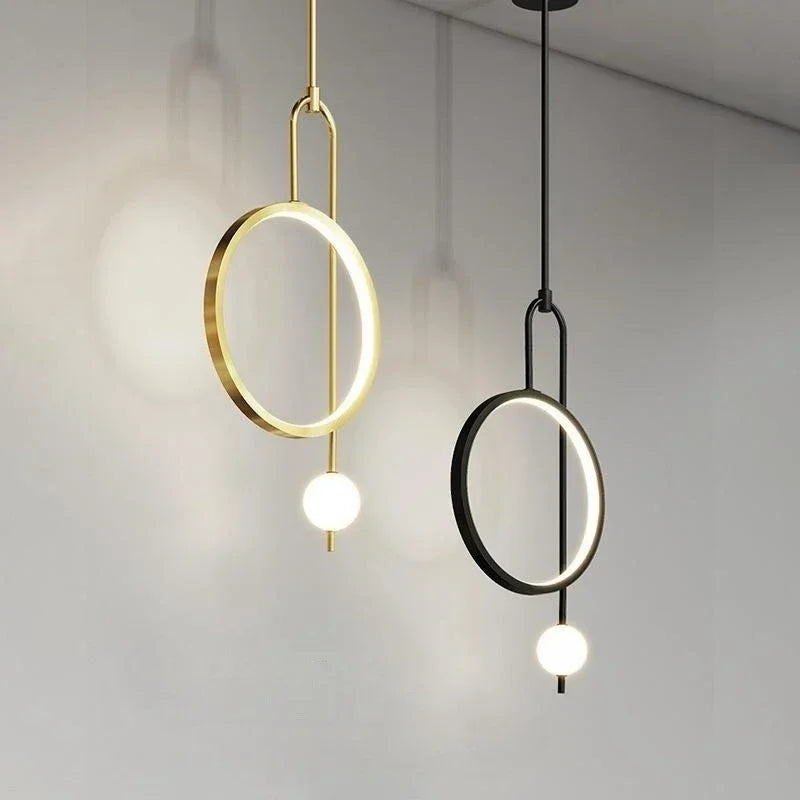 Modern Simple Ring Glass Ball Pendant Lamp Luxury Living Room Study Led Hanging Chandelier Bedroom Bedhead Decorative Lighting