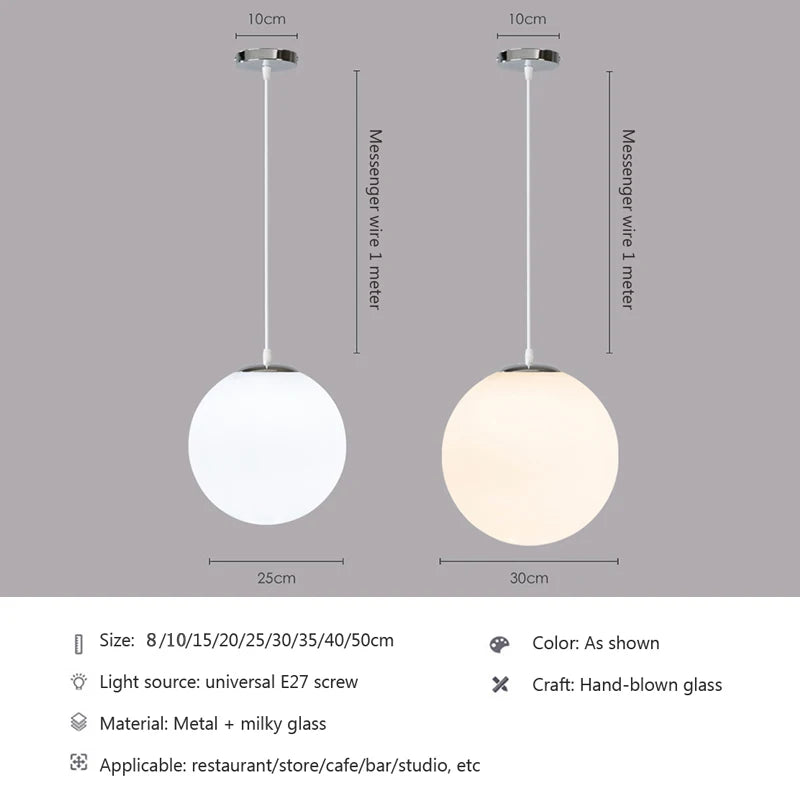 Modern LED Glass Pendant Lights Minimalist Milk White Bubble Ball Hanging Lamps For LVing Room Dining Room Bedroom Home Fixtures