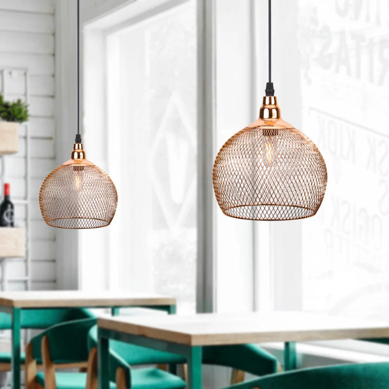 Nordic Restaurant Bar Lighting Living Room Walkway Retro Rose Gold Bird Cage Creative Light Fixture Modern Simple Chandelier