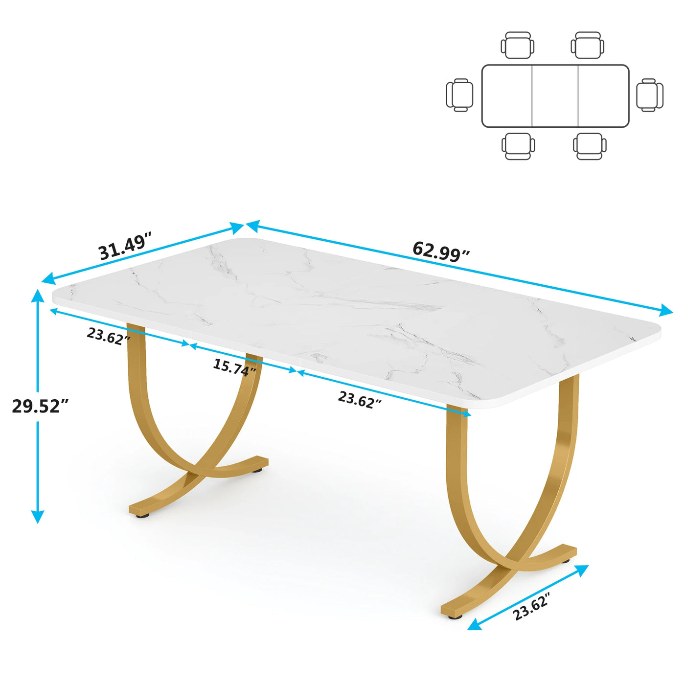 Veterne 63" Modern Rectangular Dining Table Kitchen Table with Faux Marble Top
