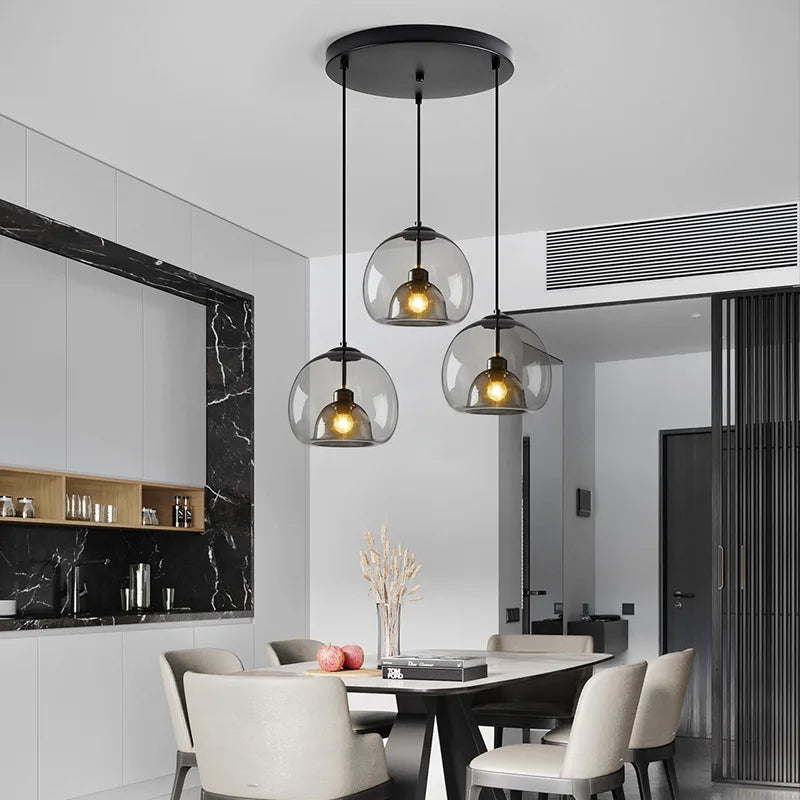 Nordic Glass Pendant Light for Kitchen Island Chandelier Smoke Gray Hanging Lamp for Living Room Dining Room