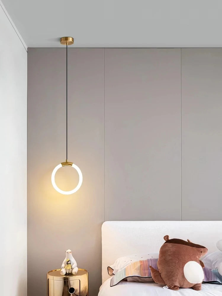 Modern Minimalist LED Pendant Light Chandelier For bedroom bedside  Bar Gold Black Ring Hanging Lamp Decoration Lustre