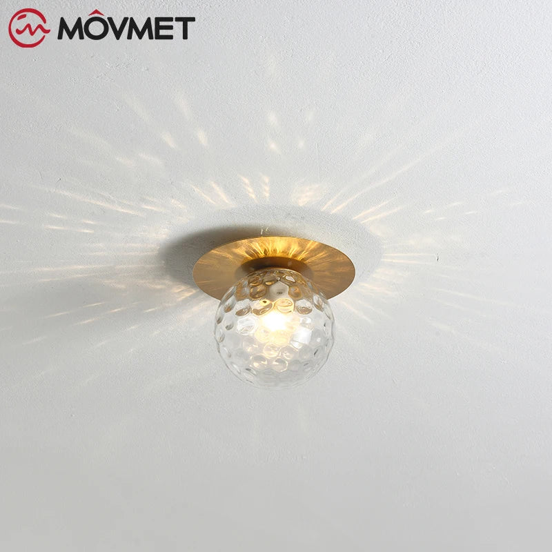 Glass Ball Gold LED Ceiling Lamp Single Disk Kitchen Study Bedroom Balcony Entrance Living room Night Lighting Fixtures E27