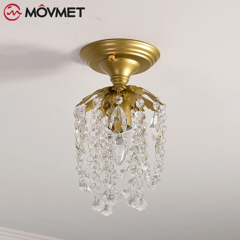 K9 Crystal LED Glass Ceiling Light Iron Living Room Aisle Kitchen Bedroom Bar Gold Maple Leaf Shadow Effect Home Decoration E27