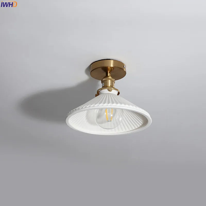 IWHD Green Glass Copper LED Ceiling Lights Fixtures Home Lighing Bedroom Corridor Balcony Living Room Lamp Lampara Led Techo