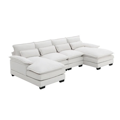 Corrente U-shaped Sectional Sofa | with Waist Pillows 6-seat Upholstered White Sofa Modern Sleeper Sofa Couch