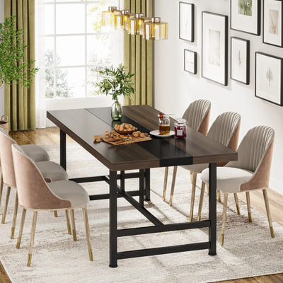 Hamilton Wooden Dinning Table for 6 People | Rectangular Brown Dining Room Table, Large Dinner Table with Metal Frame
