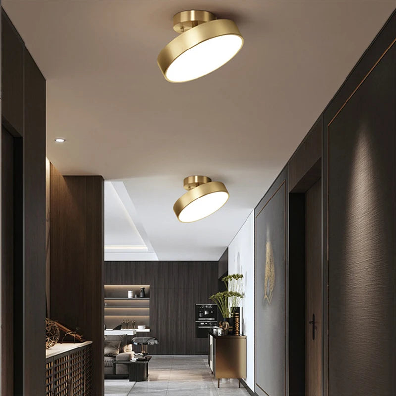 Modern LED Ceiling Light 30/50cm Round Copper Lamp For Bedroom Living Room Gold Black Entrance Hallway Aisle Decorative Light