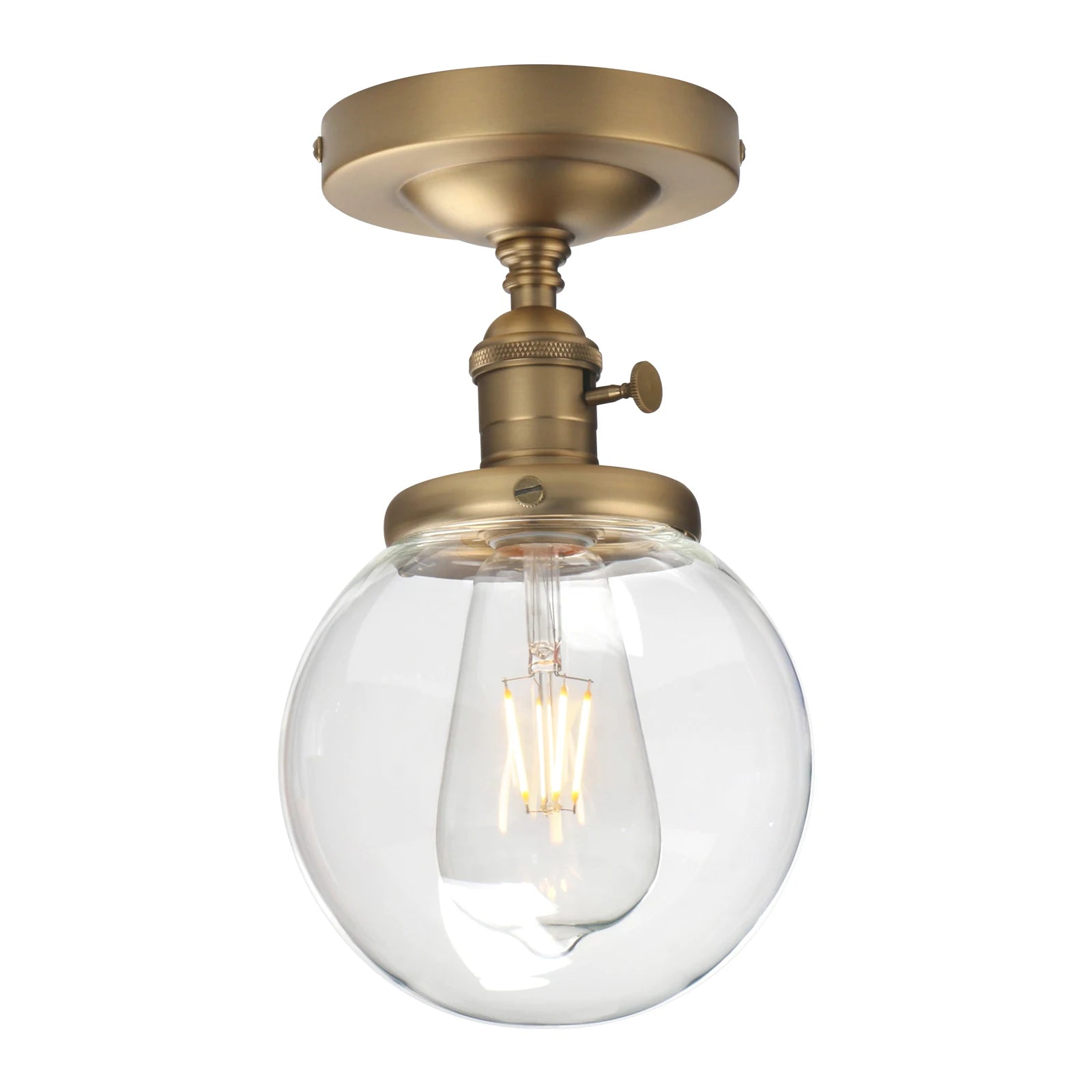 Phansthy Vintage Industrial Mini 5.9" Round Clear Glass Globe Semi Flush Mount Ceiling Light Fixture (Antique)