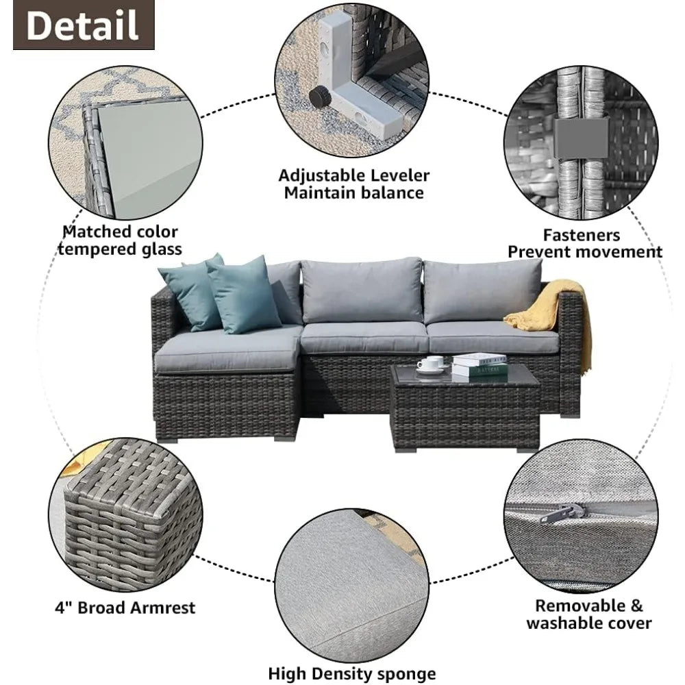 Cabrini Outdoor Garden Sofa | Sectiona All-Weather Grey PE Wicker Light Cushions, Backyard Porch Couch