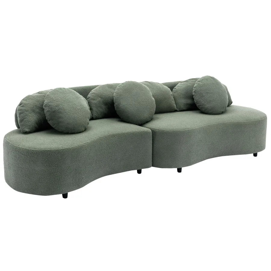 Monterna Modern Cloud Sofa | Living Room Lamb Velvet Upholstered Couch with 3 long pillows and 3 round pillows Living Room Couch