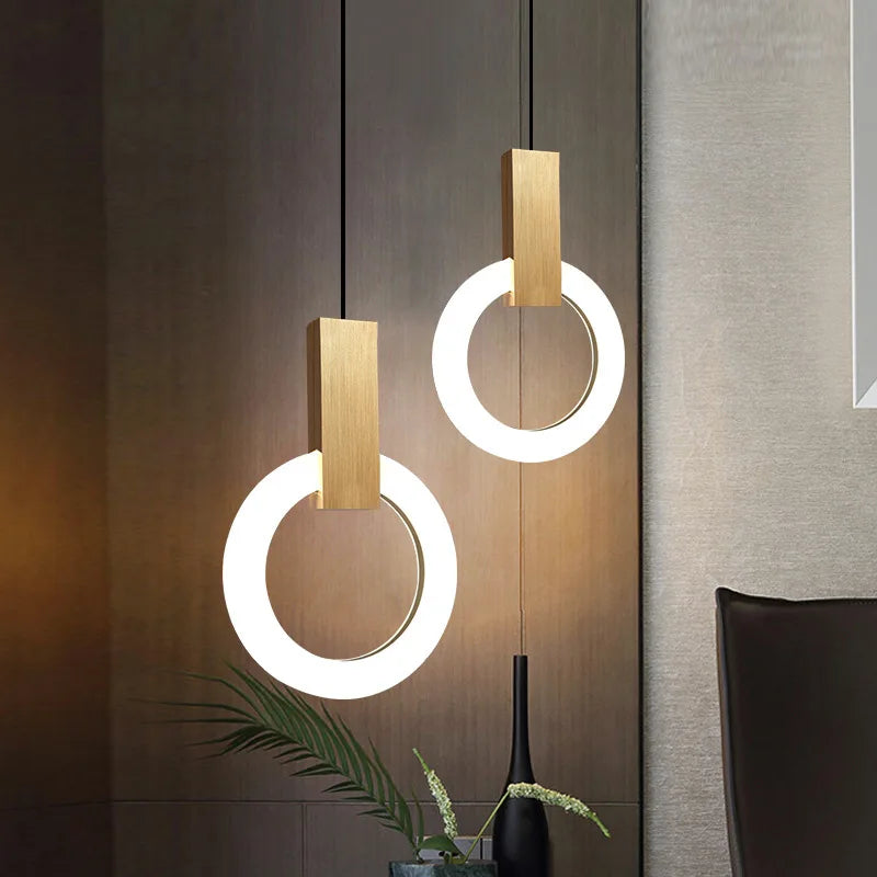 Nordic Simple LED Pendant Light Living Room Stairs Ring Chandelier Creative Dining Room Bedroom LED Ceiling Pendant Lamp