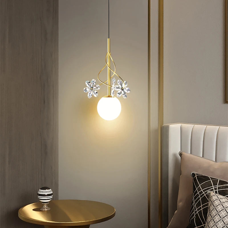 LED Pendant Light Hanging Lamp Interior Lighting Home Decor For Bedroom Living Room Bedside Nordic Crystal Flower Pendant Lamp