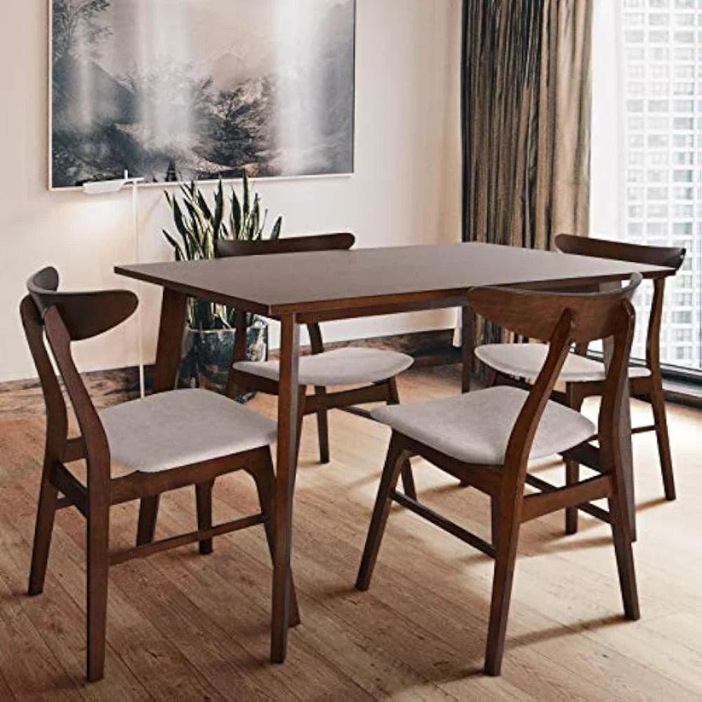 Cissone Mid Century 5 Piece Dining table Set | Wood Table Fabric Chairs Seats Four dining chair  bar chair