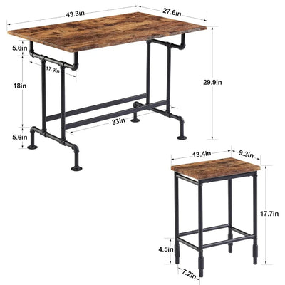 Cachin Wood High Dining Table 5 Piece Set | Kitchen Industrial Bar Dinette with Rectangular Tabletop