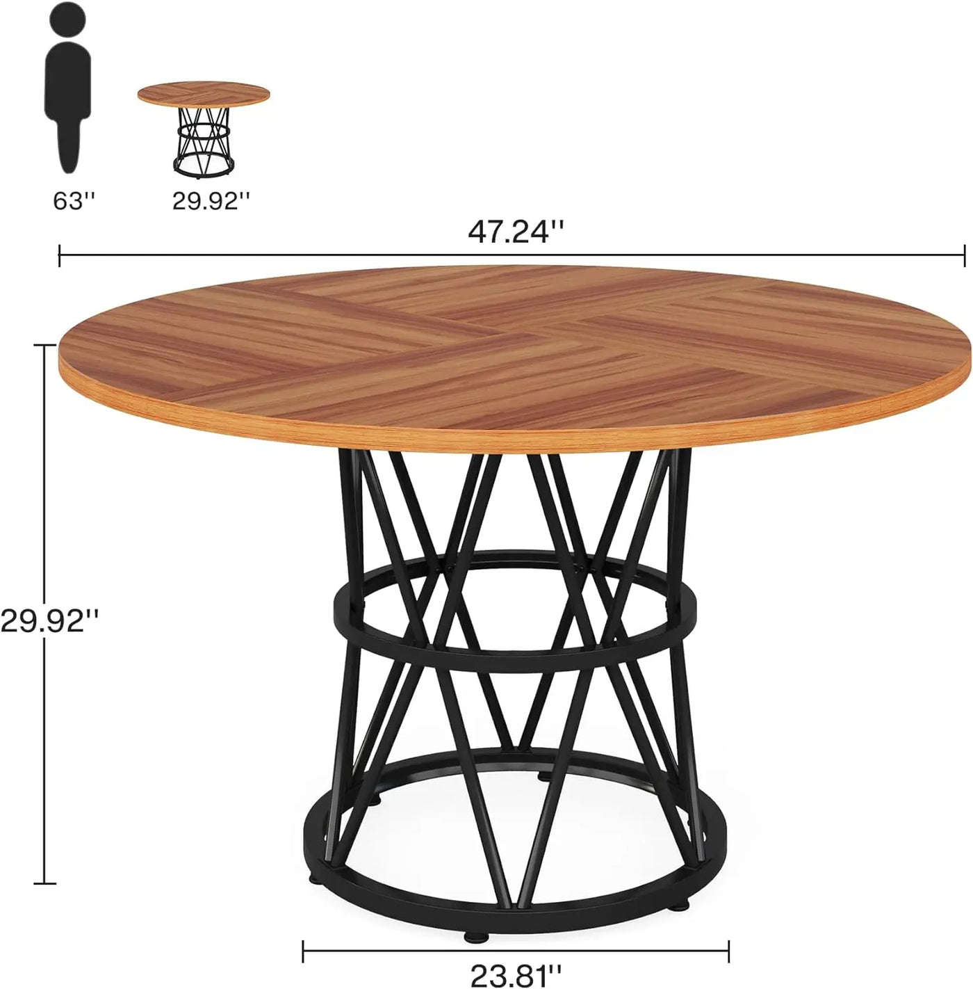 طاولة طعام مستديرة جيانا 47 بوصة | طاولة المطبخ دائرة غرفة الطعام الخشبية قاعدة معدنية