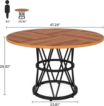 طاولة طعام مستديرة جيانا 47 بوصة | طاولة المطبخ دائرة غرفة الطعام الخشبية قاعدة معدنية
