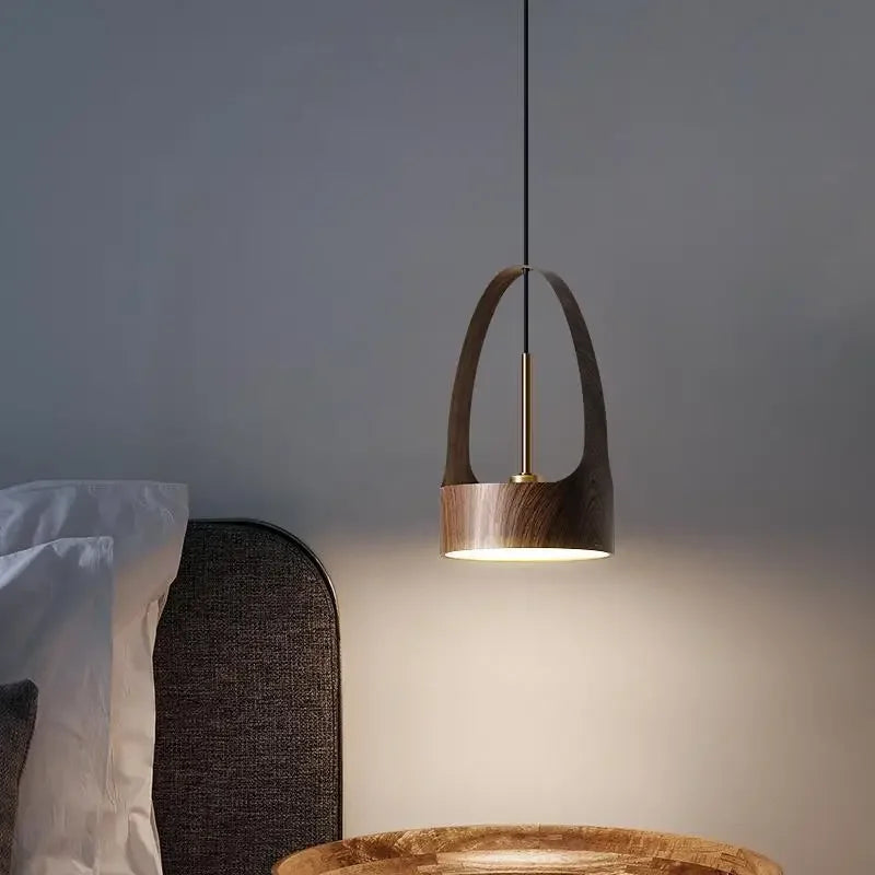 Nordic Led Pendant Lamp for Bedroom Bedside Kitchen Dining Room Walnut Wood Hanging Lights Wooden Modern Decoration Lighting