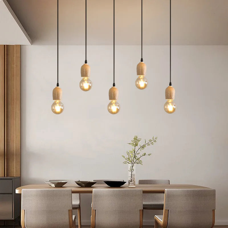 Nordic Pendant Light restaurant Hanging lamp personality creative clothing store retro solid wood bar small chandelier