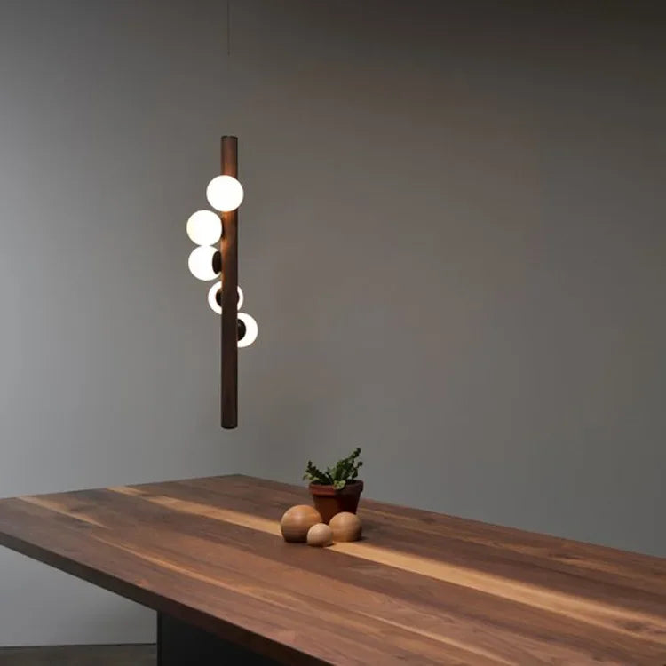 Modern Led Pendant Lamp Japanese Style Wood Hanging Suspension Glass Ball Lighting Fixture Kitchen Island Decor Bar Indoor Light