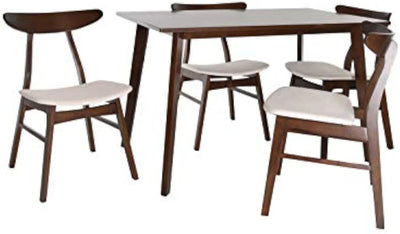 Juego de mesa de comedor Cissone Mid Century de 5 piezas | Mesa de madera Sillas de tela Asientos Cuatro sillas de comedor Silla de bar