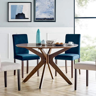 Mesa de comedor redonda de madera Borges | Mesa de cocina circular para sala de estar interior marrón nogal de 47 pulgadas 
