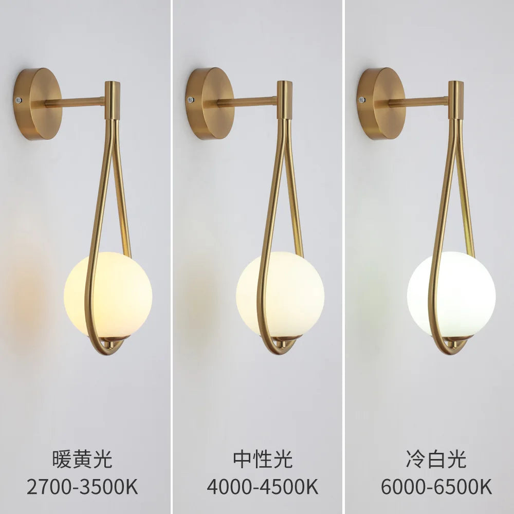 Nordic Creative Luxury Glass Ball LED Wall lamp Living room Metal Modern Minimalist Bedside Wall light Bedroom Lighting Fixtures