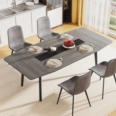 طاولة طعام إيزابيلا 70.8 بوصة | طاولة مطبخ صناعية بأرجل معدنية، طاولة غرفة طعام خشبية كبيرة للمطبخ