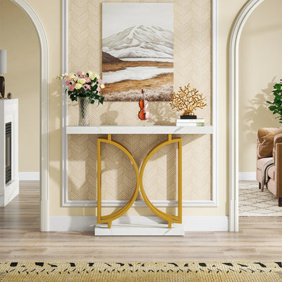 Albert Gold Console Table | 39 Inch Entry Sofa Entryway Table with Double D-Shaped Metal Base