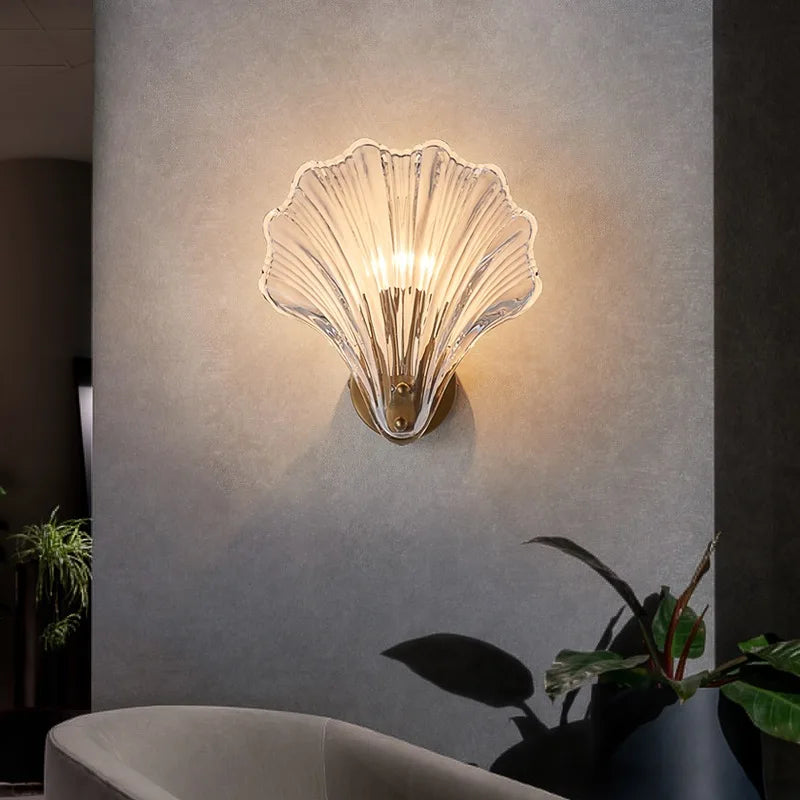 LED Wall Lamps Modern Home Decors New Creative Shell Glass Art Wall Lights Nordic Bedroom Bedside Indoor Lighting Sconces Lustre