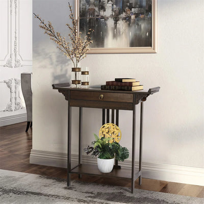 Poreta Chinese Style Classical Console Table | Narrow Wooden Hallway Entryway Table Sofa Behind Table with Drawer